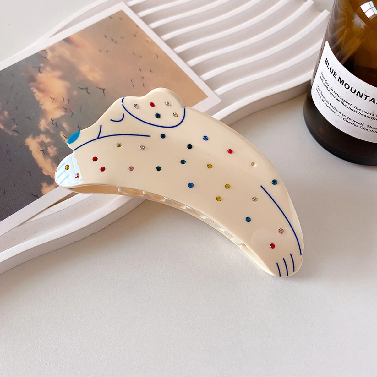 1pc acetate cute puppy hairpin dalmale dog rhinestone (10cm/3.94) shark clip cartoon animal hair gripper on the back of the head