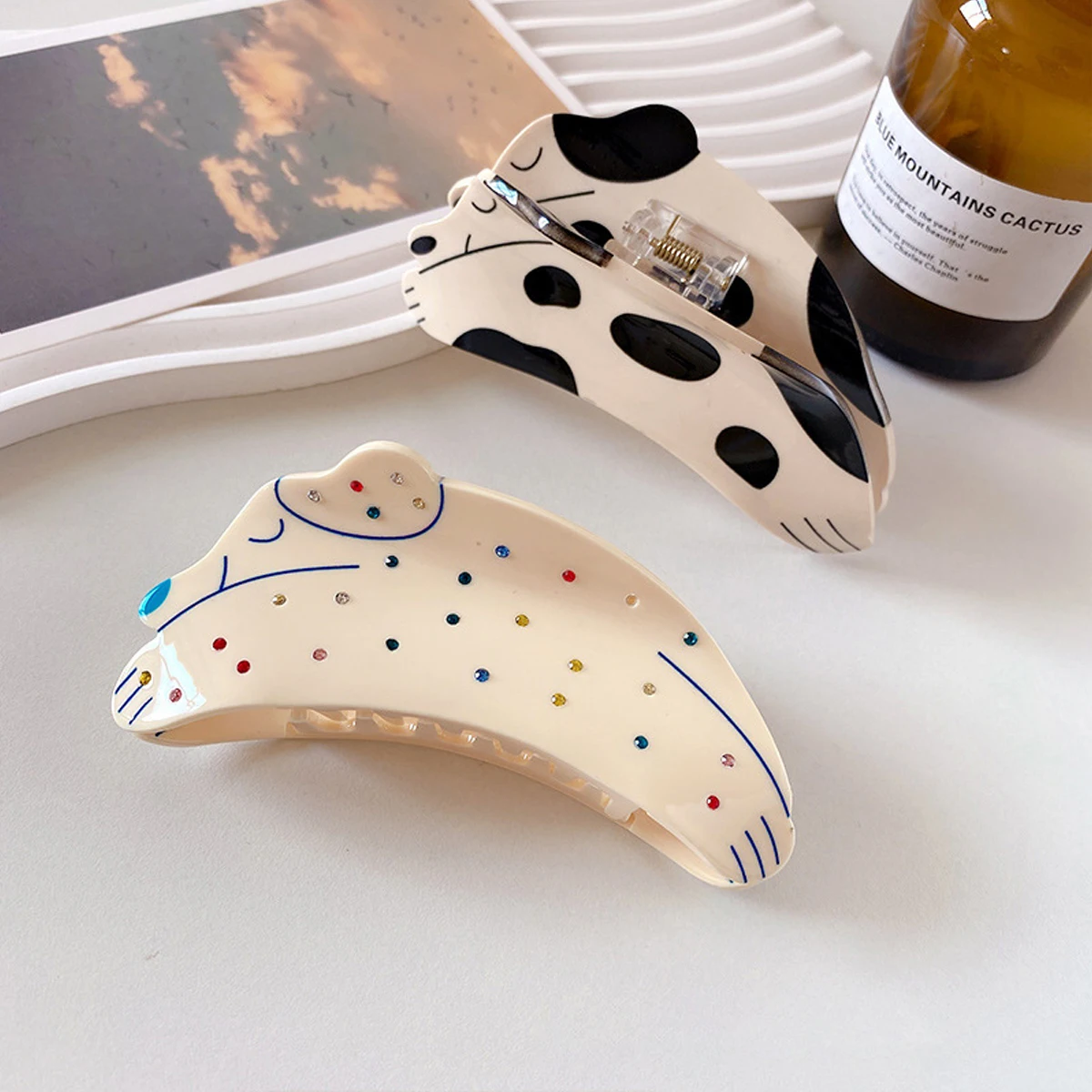 1pc acetate cute puppy hairpin dalmale dog rhinestone (10cm/3.94) shark clip cartoon animal hair gripper on the back of the head