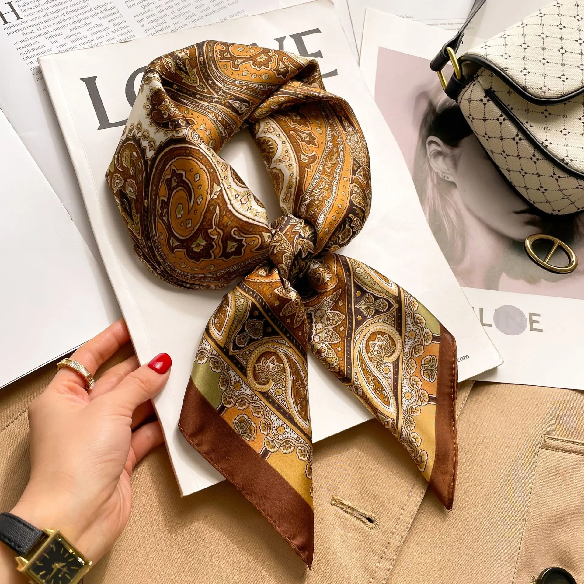 Luxury Horse Silk Shawl Square Scarf For Women Print Hijab Summer Wraps Neckerchief Female 70*70cm Handkerchief Bandana Girl