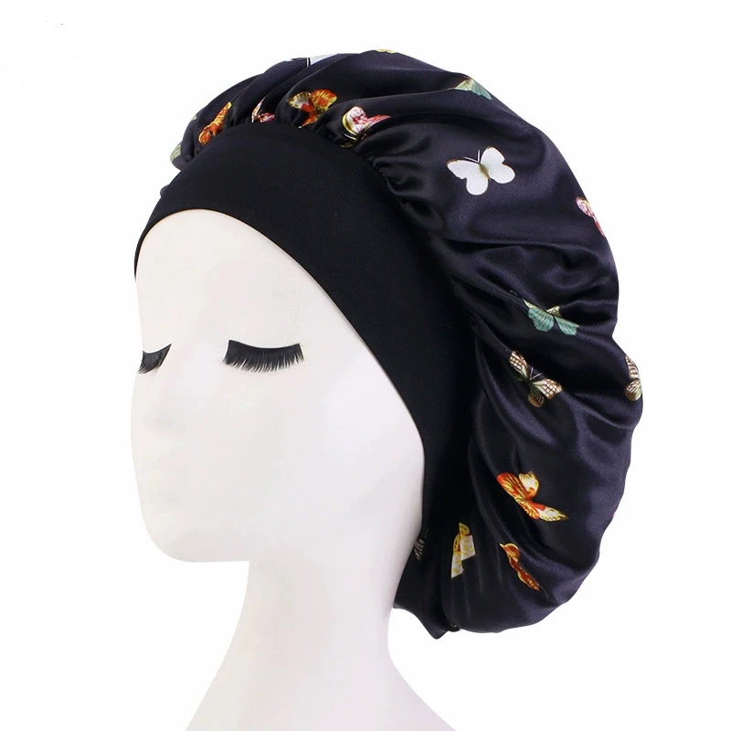 Beautiful Butterfly Printed Bonnet Elastic Bandanas Night Sleep Cap Women's Hair Care Turban Headwrap Bathroom Shower Headwear