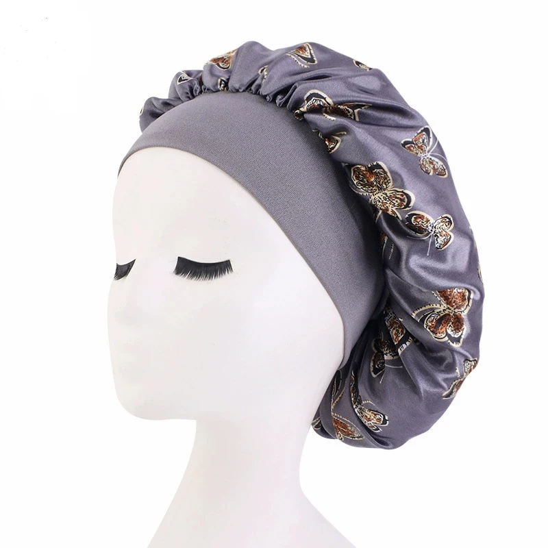 Beautiful Butterfly Printed Bonnet Elastic Bandanas Night Sleep Cap Women's Hair Care Turban Headwrap Bathroom Shower Headwear