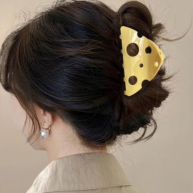 1 Pcs Women's Hair Claws Cheese Cute Kawaii Fashionable Trendy Hair Clips Personalized Creative Funny Hair Accessories Girl