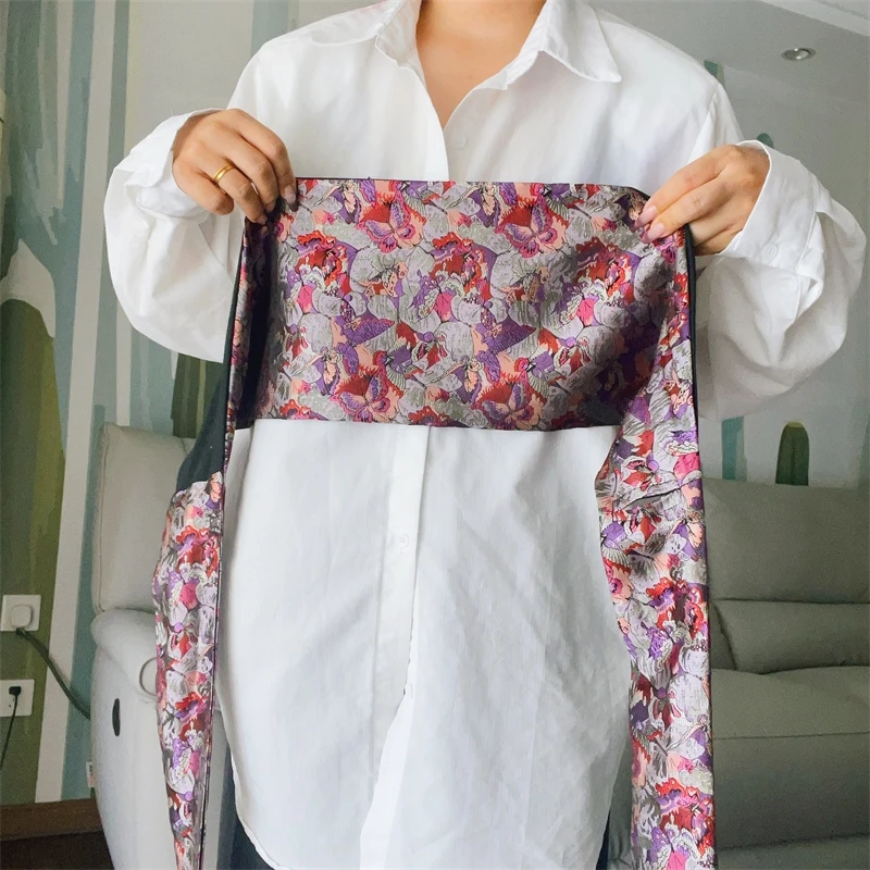1Pc Japanese Haori Kimono Yukata Obi Belt Decor Brocade Jacquard Fabric Waistband Shirt Dress Decor Chest Wrapped Cummerbunds