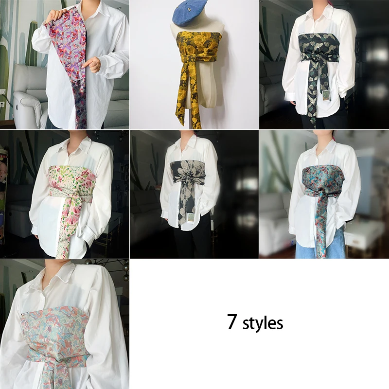 1Pc Japanese Haori Kimono Yukata Obi Belt Decor Brocade Jacquard Fabric Waistband Shirt Dress Decor Chest Wrapped Cummerbunds