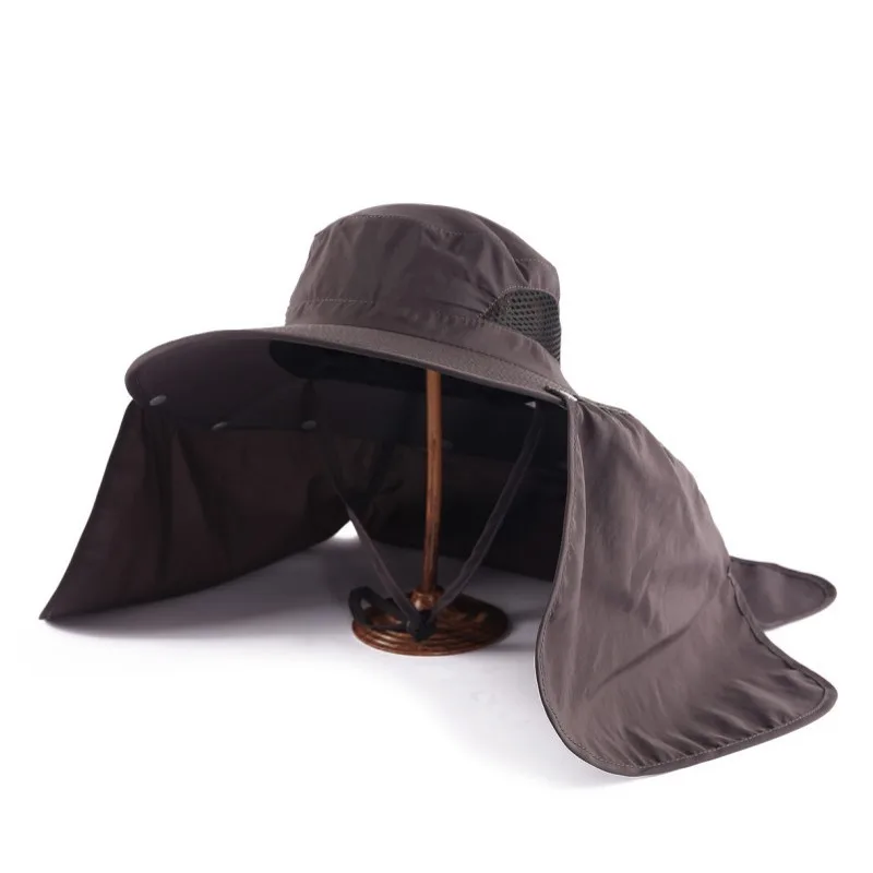100%Polyester Men's Hat Summer Outdoor Sun Protection Wide Brim Hat Anti-Uv Sun Hat Shawl Removable Mountaineering Fish Hats