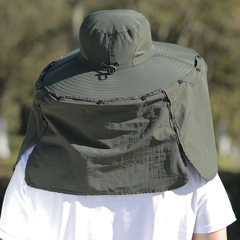 100%Polyester Men's Hat Summer Outdoor Sun Protection Wide Brim Hat Anti-Uv Sun Hat Shawl Removable Mountaineering Fish Hats