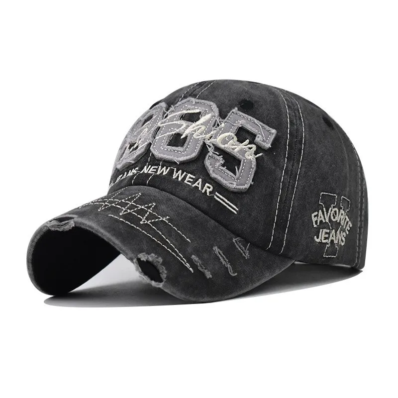 1985 Embroidery Ripped Baseball Cap Washed Distressed Patch Adjustable Dad Hat Vintage Lightweight Sunscreen Sports Hat
