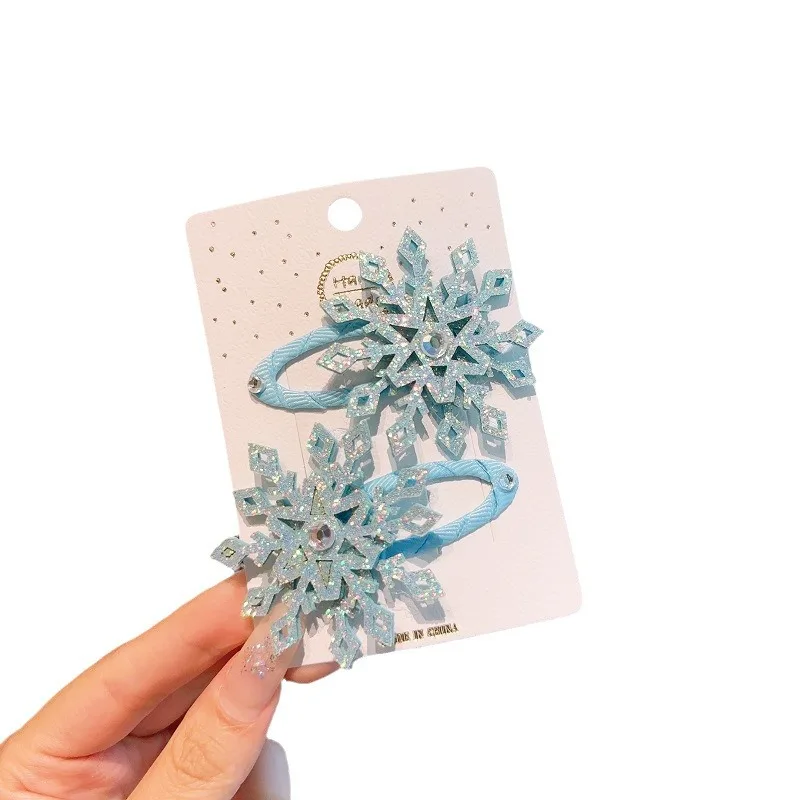 2pcs Winter new Frozen snowflake hairpin children's hair clip Elsa princess hair accessory girl side BB clip