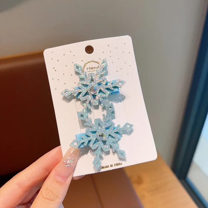 2pcs Winter new Frozen snowflake hairpin children's hair clip Elsa princess hair accessory girl side BB clip