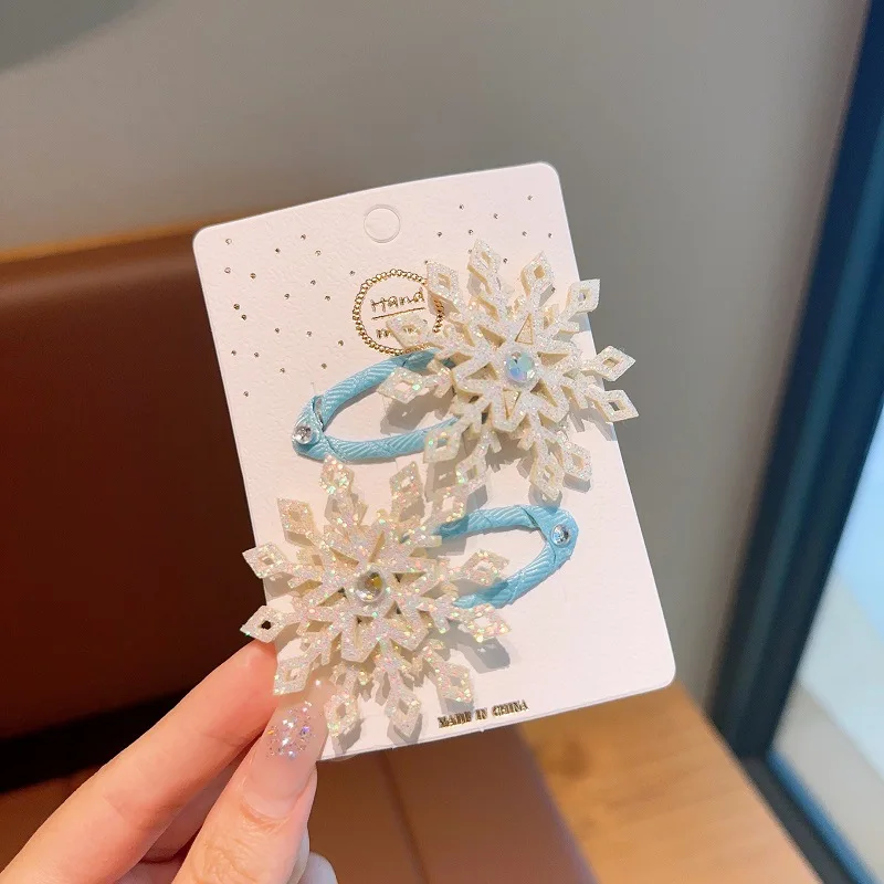 2pcs Winter new Frozen snowflake hairpin children's hair clip Elsa princess hair accessory girl side BB clip