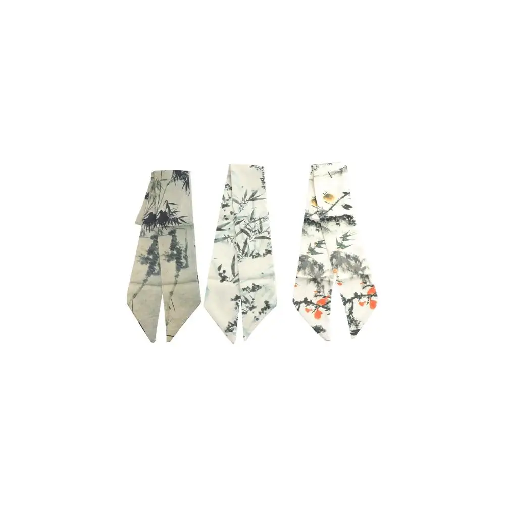 Retro Long Ink Painting Silk Scarf Minimalist Style Ribbon Long Silk Scarf Hair Rope Neckerchief Ribbon Headband Lady