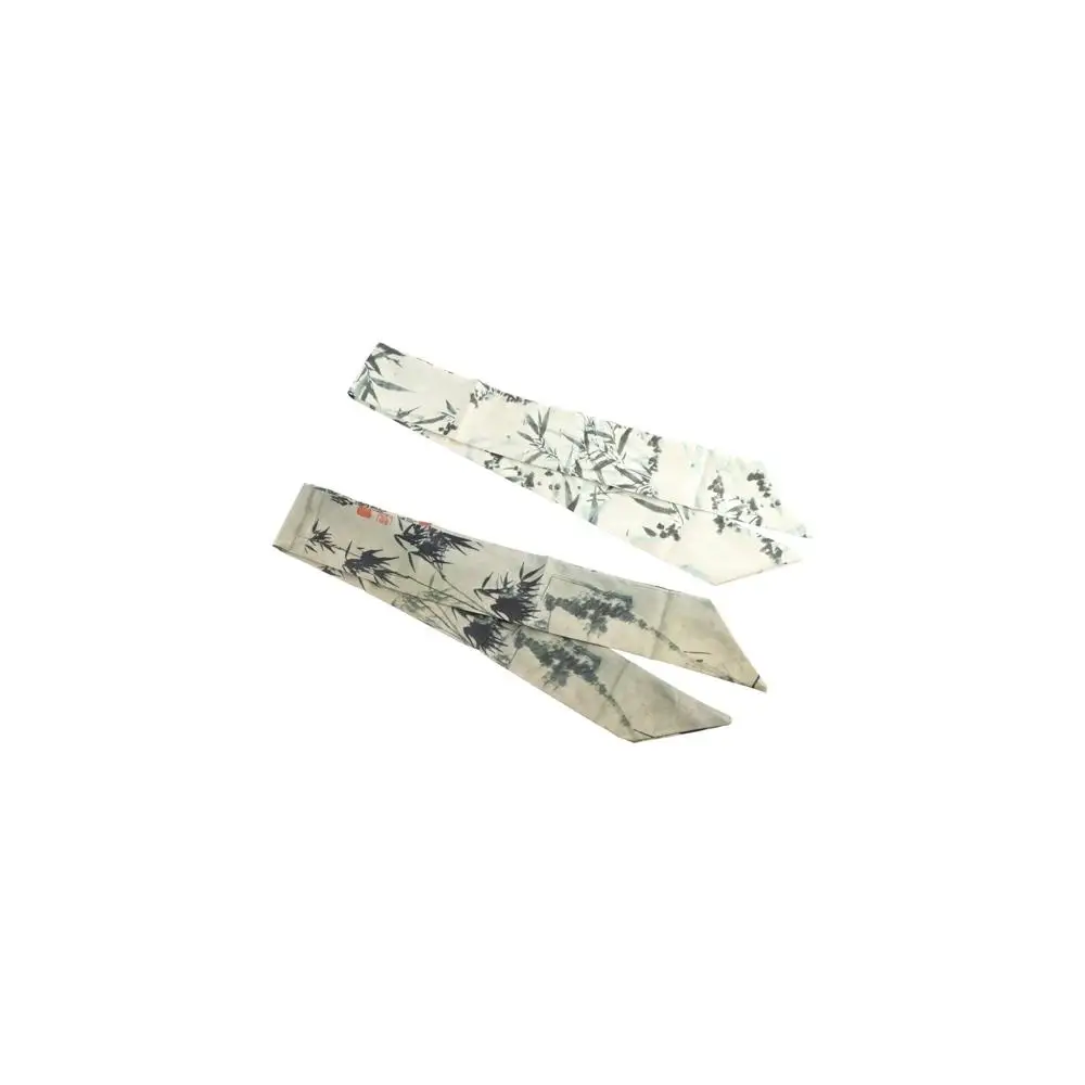 Retro Long Ink Painting Silk Scarf Minimalist Style Ribbon Long Silk Scarf Hair Rope Neckerchief Ribbon Headband Lady