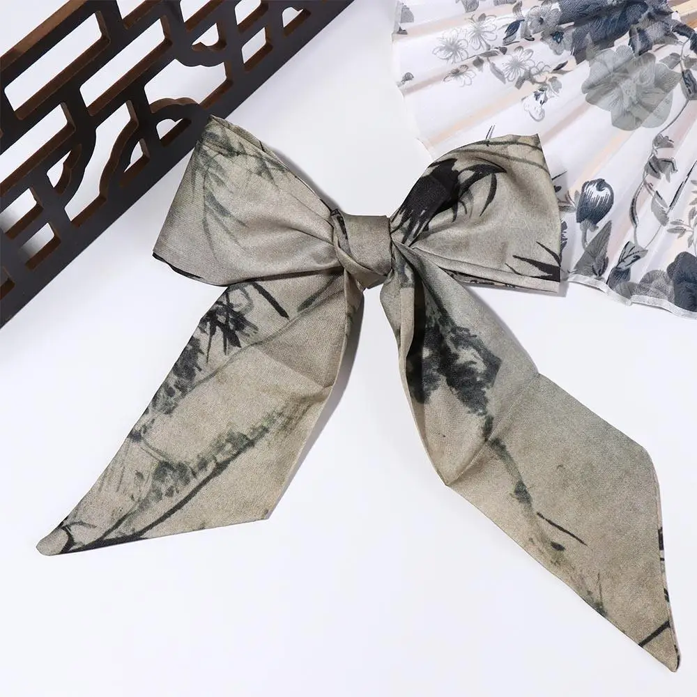 Retro Long Ink Painting Silk Scarf Minimalist Style Ribbon Long Silk Scarf Hair Rope Neckerchief Ribbon Headband Lady