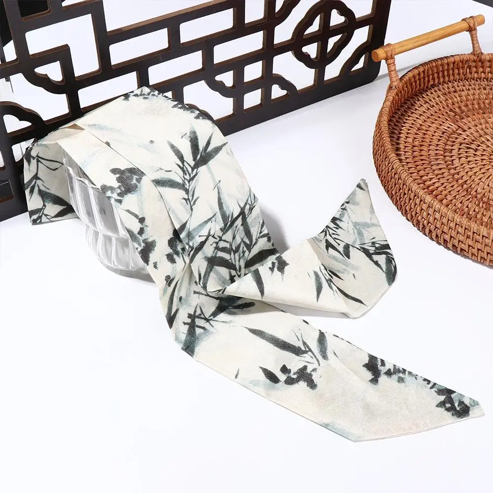 Retro Long Ink Painting Silk Scarf Minimalist Style Ribbon Long Silk Scarf Hair Rope Neckerchief Ribbon Headband Lady