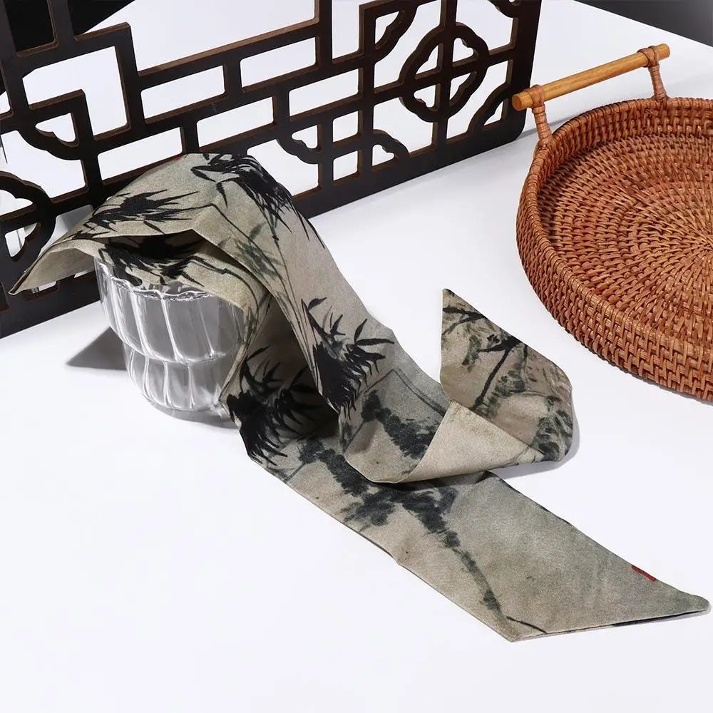 Retro Long Ink Painting Silk Scarf Minimalist Style Ribbon Long Silk Scarf Hair Rope Neckerchief Ribbon Headband Lady