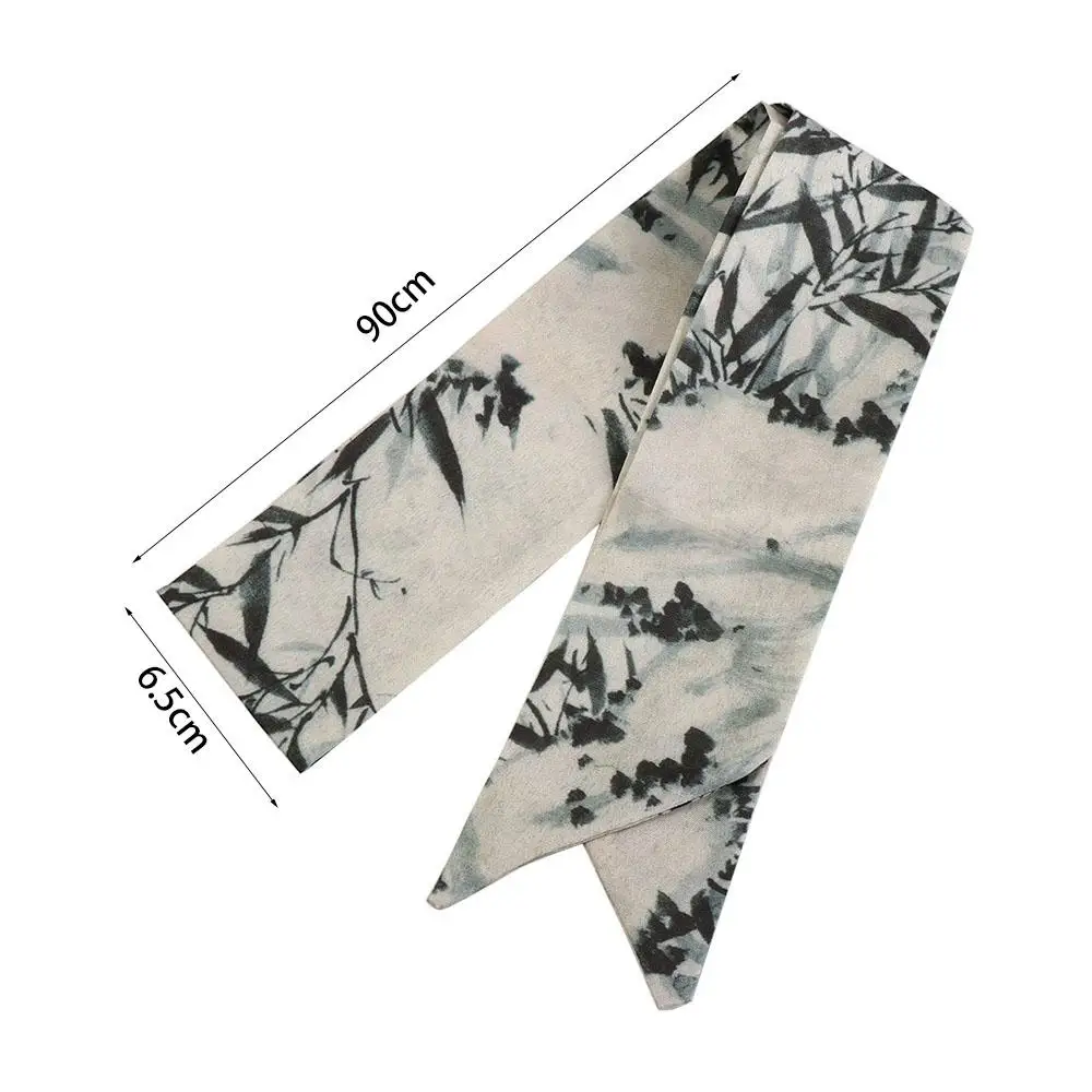 Retro Long Ink Painting Silk Scarf Minimalist Style Ribbon Long Silk Scarf Hair Rope Neckerchief Ribbon Headband Lady