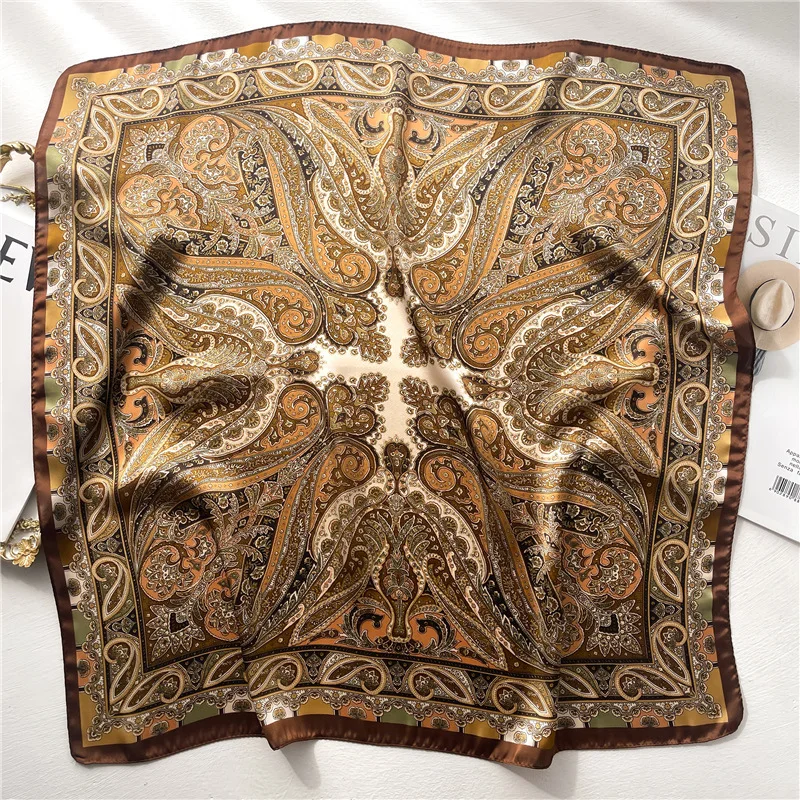 1pcs New Paisley Print Square Scarf Soft Satin Silk-like Thin Neck Scarf Mature Style Bandana Sunscreen Headscarf For Women