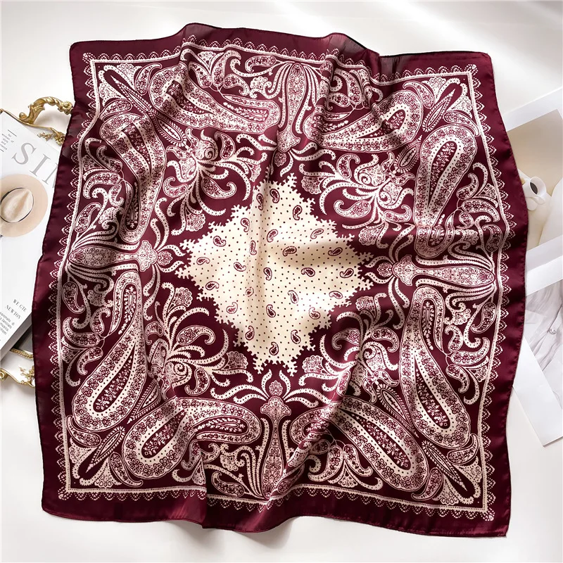 1pcs New Paisley Print Square Scarf Soft Satin Silk-like Thin Neck Scarf Mature Style Bandana Sunscreen Headscarf For Women