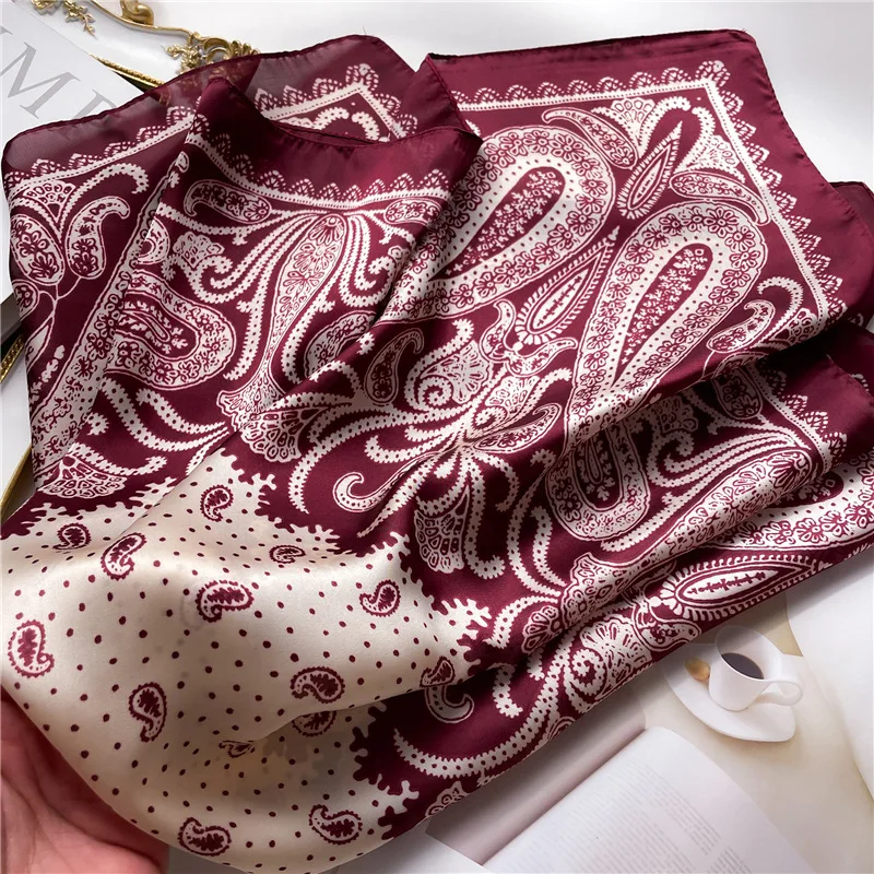 1pcs New Paisley Print Square Scarf Soft Satin Silk-like Thin Neck Scarf Mature Style Bandana Sunscreen Headscarf For Women