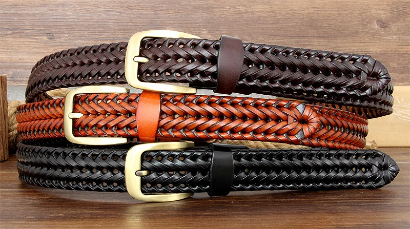 Men And Women Belt Genuine Leather Female Luxury Strap Belts Cummerbund Woven Knitted Quality High Jeans Trousers Accessories