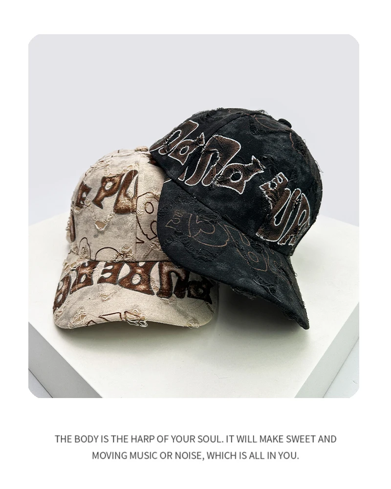New Unisex American Vintage Letter Personal Baseball Hats Breathable Broken Style Sunshade Peaked Caps Versatile Fashion Street