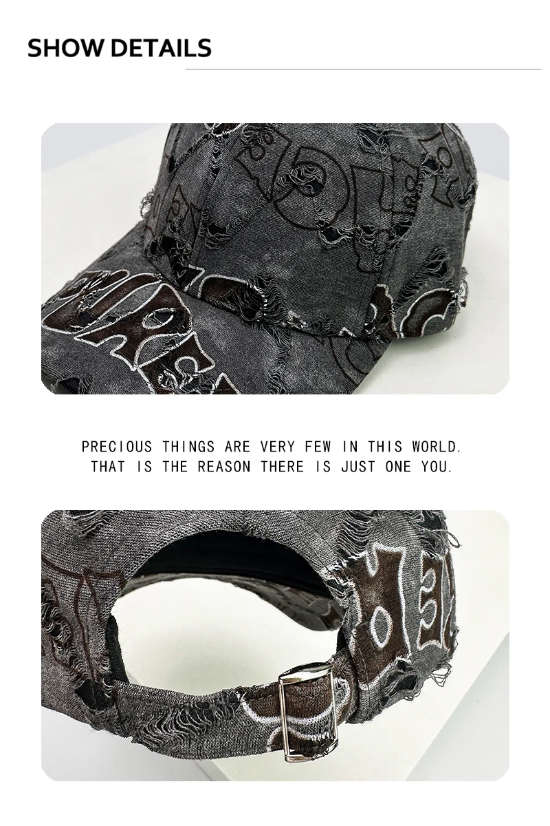 New Unisex American Vintage Letter Personal Baseball Hats Breathable Broken Style Sunshade Peaked Caps Versatile Fashion Street