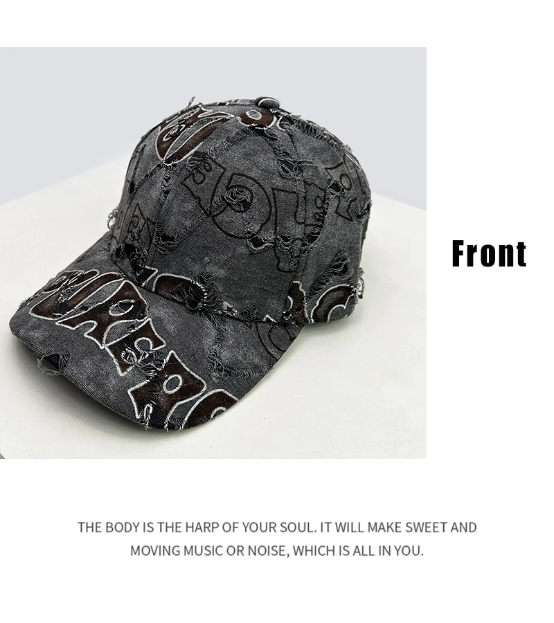 New Unisex American Vintage Letter Personal Baseball Hats Breathable Broken Style Sunshade Peaked Caps Versatile Fashion Street