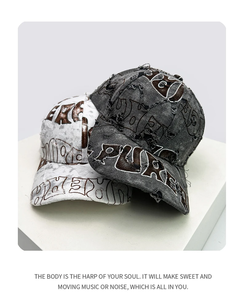 New Unisex American Vintage Letter Personal Baseball Hats Breathable Broken Style Sunshade Peaked Caps Versatile Fashion Street