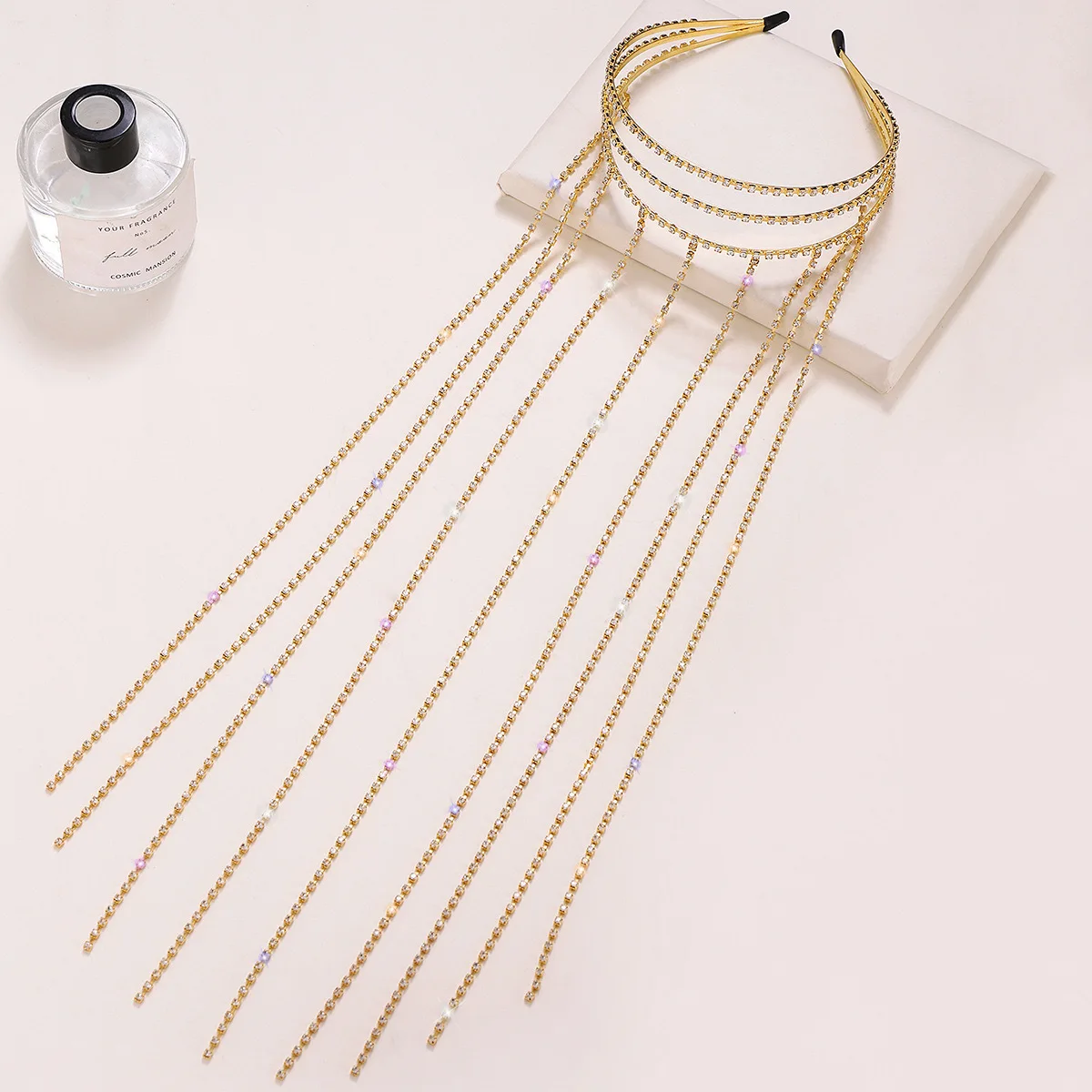Diamond tassel personality style multi-layer headband Europe and America exaggerated rhinestone tassel temperament headband fash