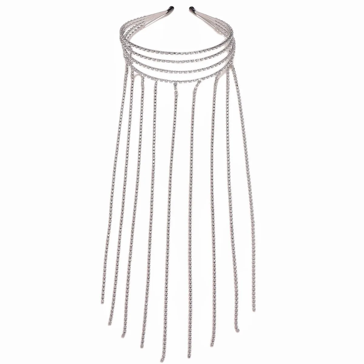 Diamond tassel personality style multi-layer headband Europe and America exaggerated rhinestone tassel temperament headband fash