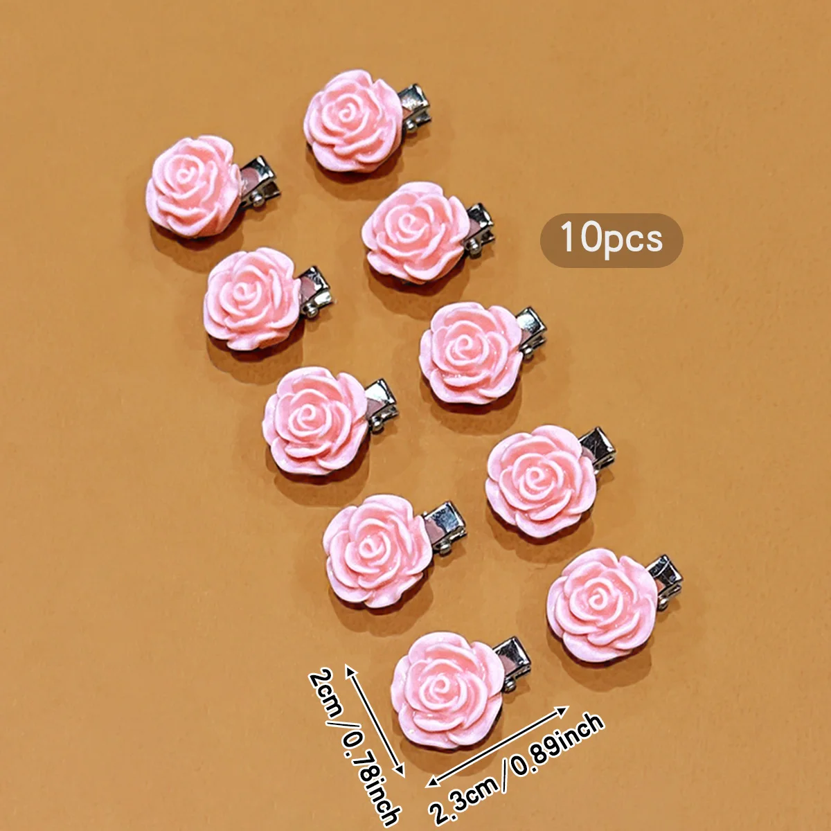 10 pink sweet floral hair clips, small and cute, suitable for daily use as hair accessories