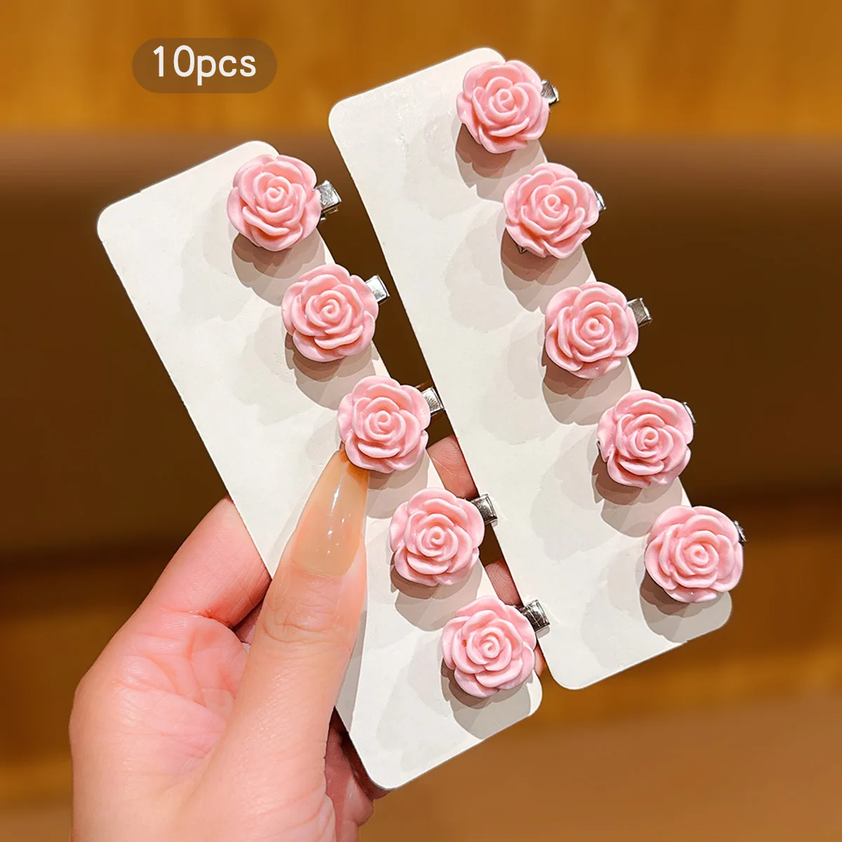 10 pink sweet floral hair clips, small and cute, suitable for daily use as hair accessories