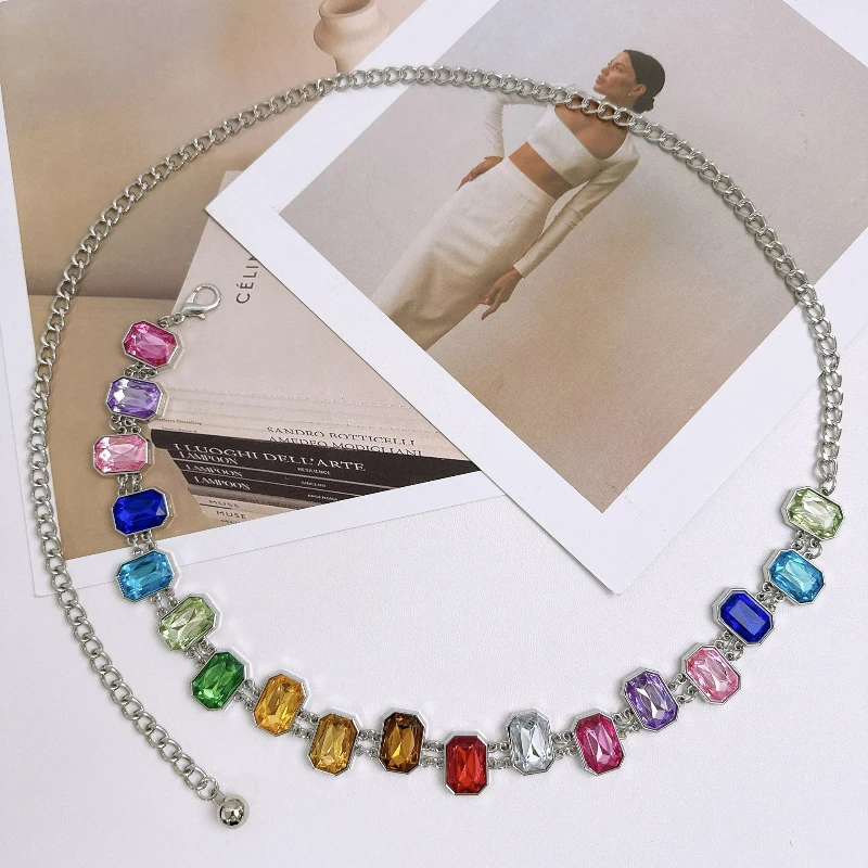 Designer's New Color Rhinestone Chain Belt Niche Exquisite Fashion Jewel Waist Chain Female Unique Banquet Dress Accessories