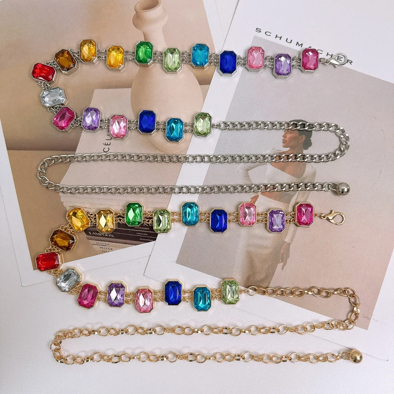 Designer's New Color Rhinestone Chain Belt Niche Exquisite Fashion Jewel Waist Chain Female Unique Banquet Dress Accessories