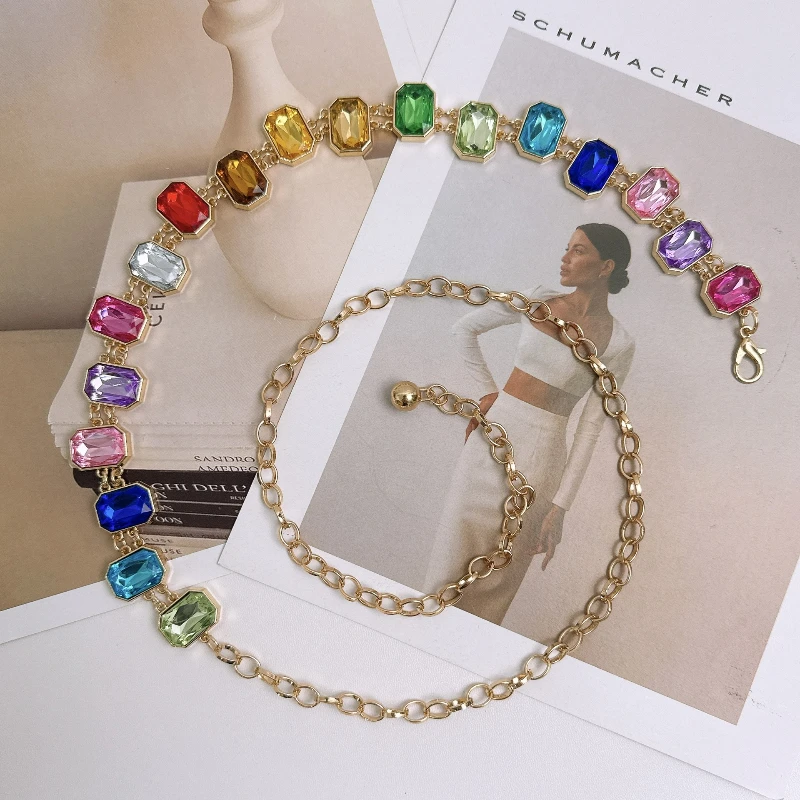 Designer's New Color Rhinestone Chain Belt Niche Exquisite Fashion Jewel Waist Chain Female Unique Banquet Dress Accessories