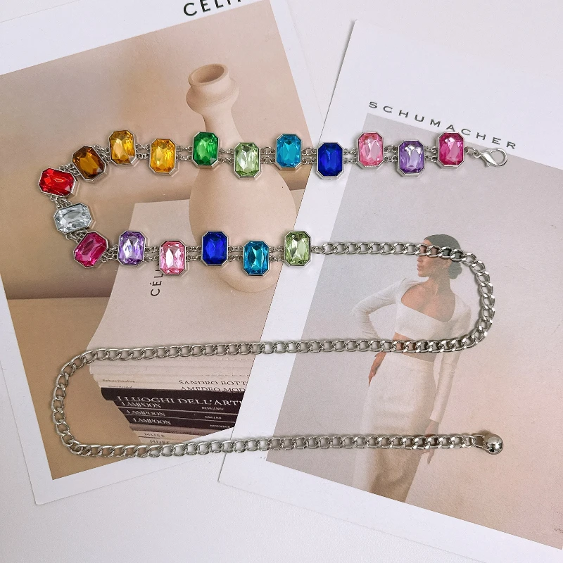 Designer's New Color Rhinestone Chain Belt Niche Exquisite Fashion Jewel Waist Chain Female Unique Banquet Dress Accessories