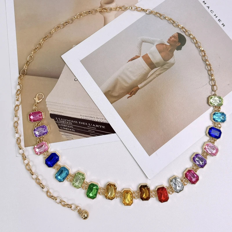 Designer's New Color Rhinestone Chain Belt Niche Exquisite Fashion Jewel Waist Chain Female Unique Banquet Dress Accessories