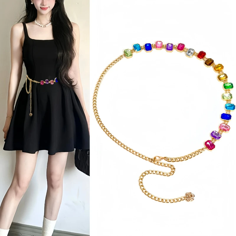 Designer's New Color Rhinestone Chain Belt Niche Exquisite Fashion Jewel Waist Chain Female Unique Banquet Dress Accessories