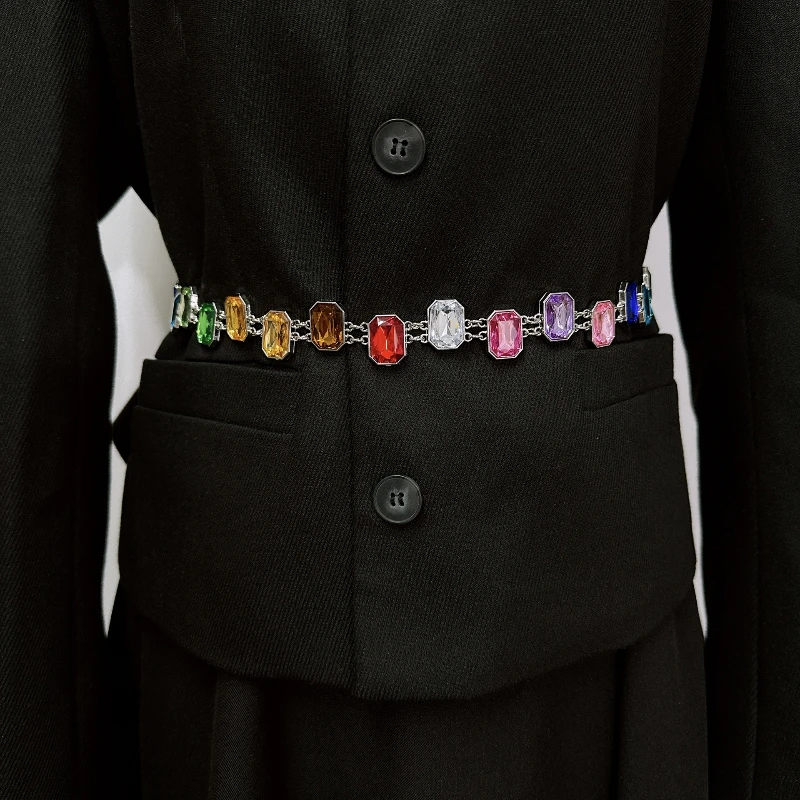Designer's New Color Rhinestone Chain Belt Niche Exquisite Fashion Jewel Waist Chain Female Unique Banquet Dress Accessories