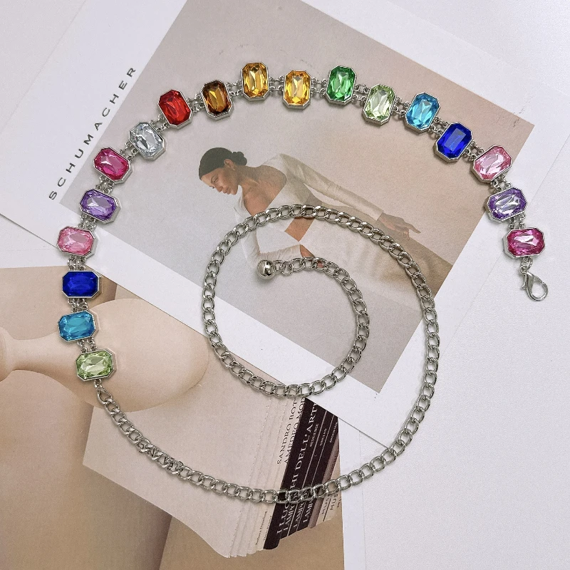 Designer's New Color Rhinestone Chain Belt Niche Exquisite Fashion Jewel Waist Chain Female Unique Banquet Dress Accessories