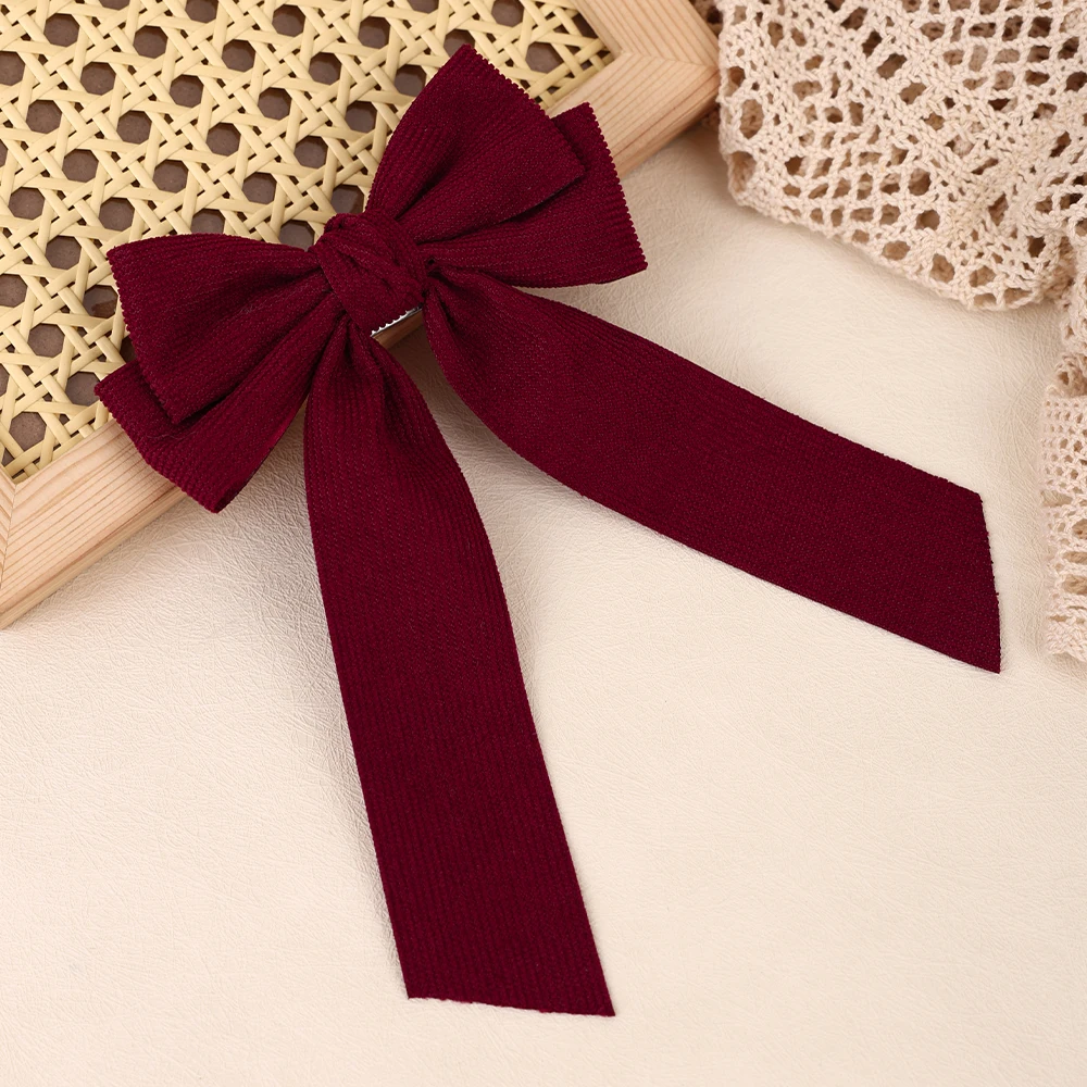 Corduroy Big Bow Hair Clip Long Ribbon Tail Back Head Bowknot Barrette Elegant Vintage Hair Headwear Accessories For Girls Women