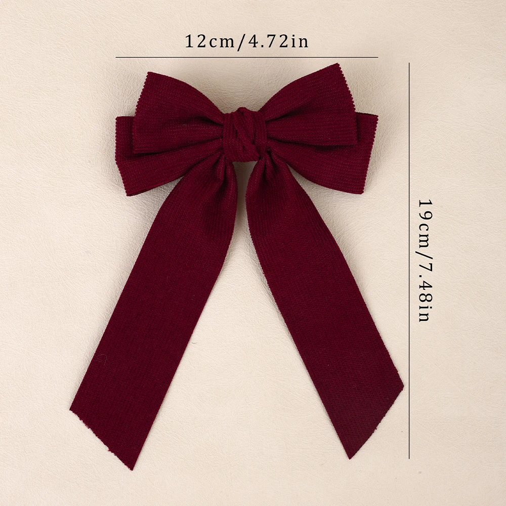 Corduroy Big Bow Hair Clip Long Ribbon Tail Back Head Bowknot Barrette Elegant Vintage Hair Headwear Accessories For Girls Women