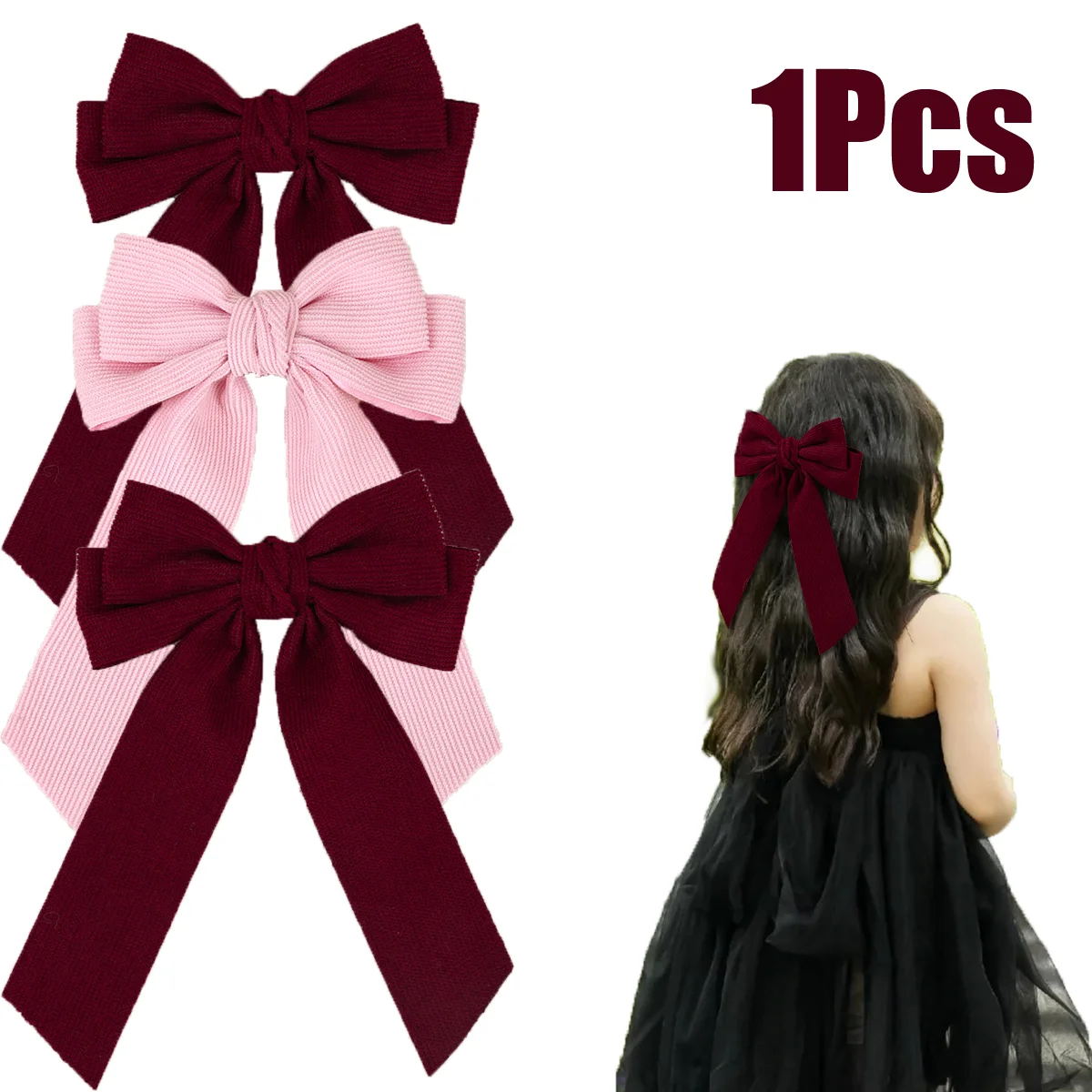 Corduroy Big Bow Hair Clip Long Ribbon Tail Back Head Bowknot Barrette Elegant Vintage Hair Headwear Accessories For Girls Women