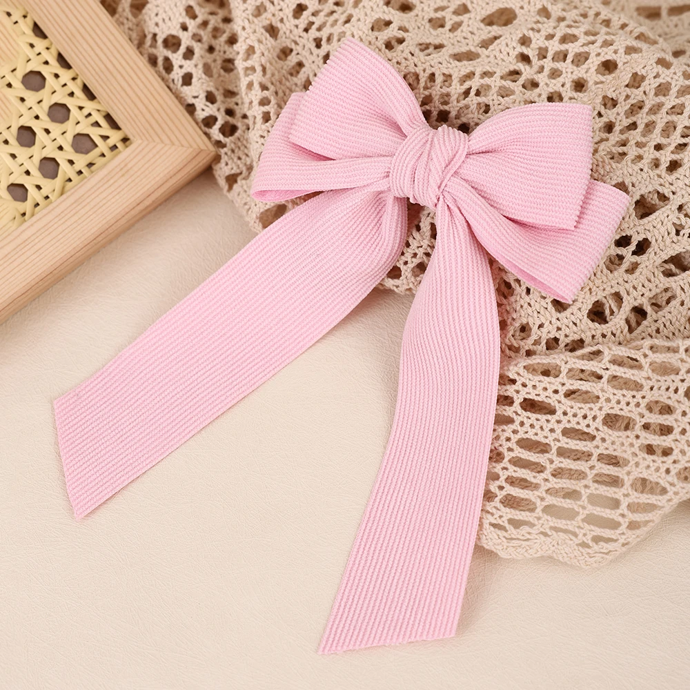 Corduroy Big Bow Hair Clip Long Ribbon Tail Back Head Bowknot Barrette Elegant Vintage Hair Headwear Accessories For Girls Women