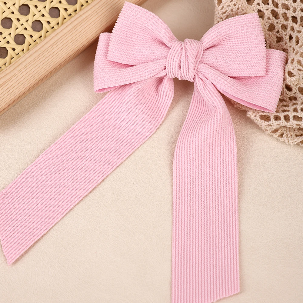 Corduroy Big Bow Hair Clip Long Ribbon Tail Back Head Bowknot Barrette Elegant Vintage Hair Headwear Accessories For Girls Women