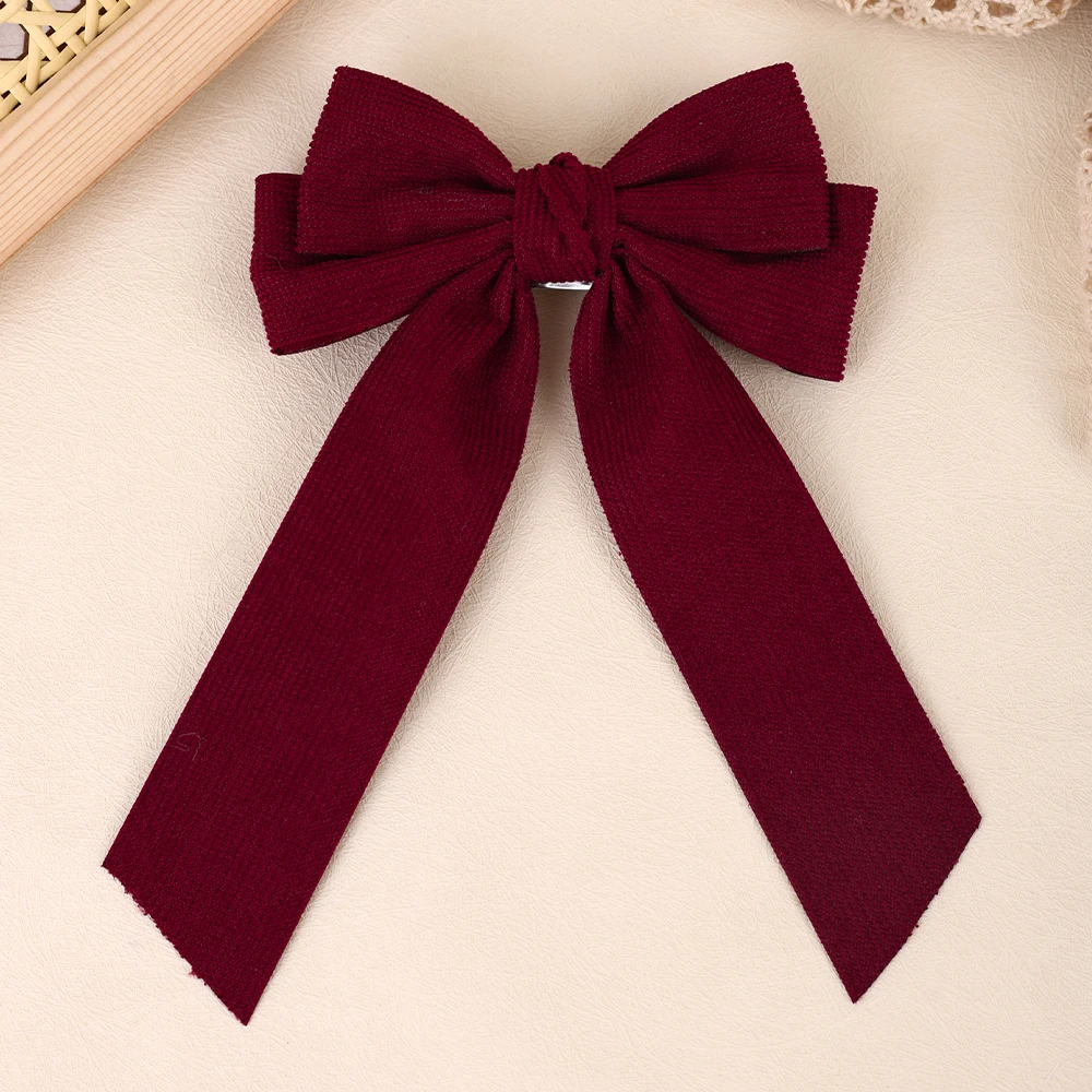 Corduroy Big Bow Hair Clip Long Ribbon Tail Back Head Bowknot Barrette Elegant Vintage Hair Headwear Accessories For Girls Women