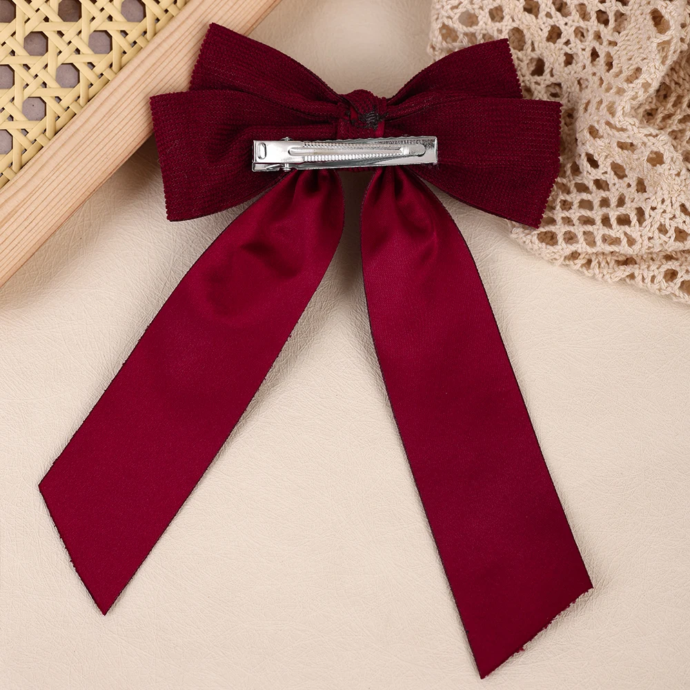 Corduroy Big Bow Hair Clip Long Ribbon Tail Back Head Bowknot Barrette Elegant Vintage Hair Headwear Accessories For Girls Women