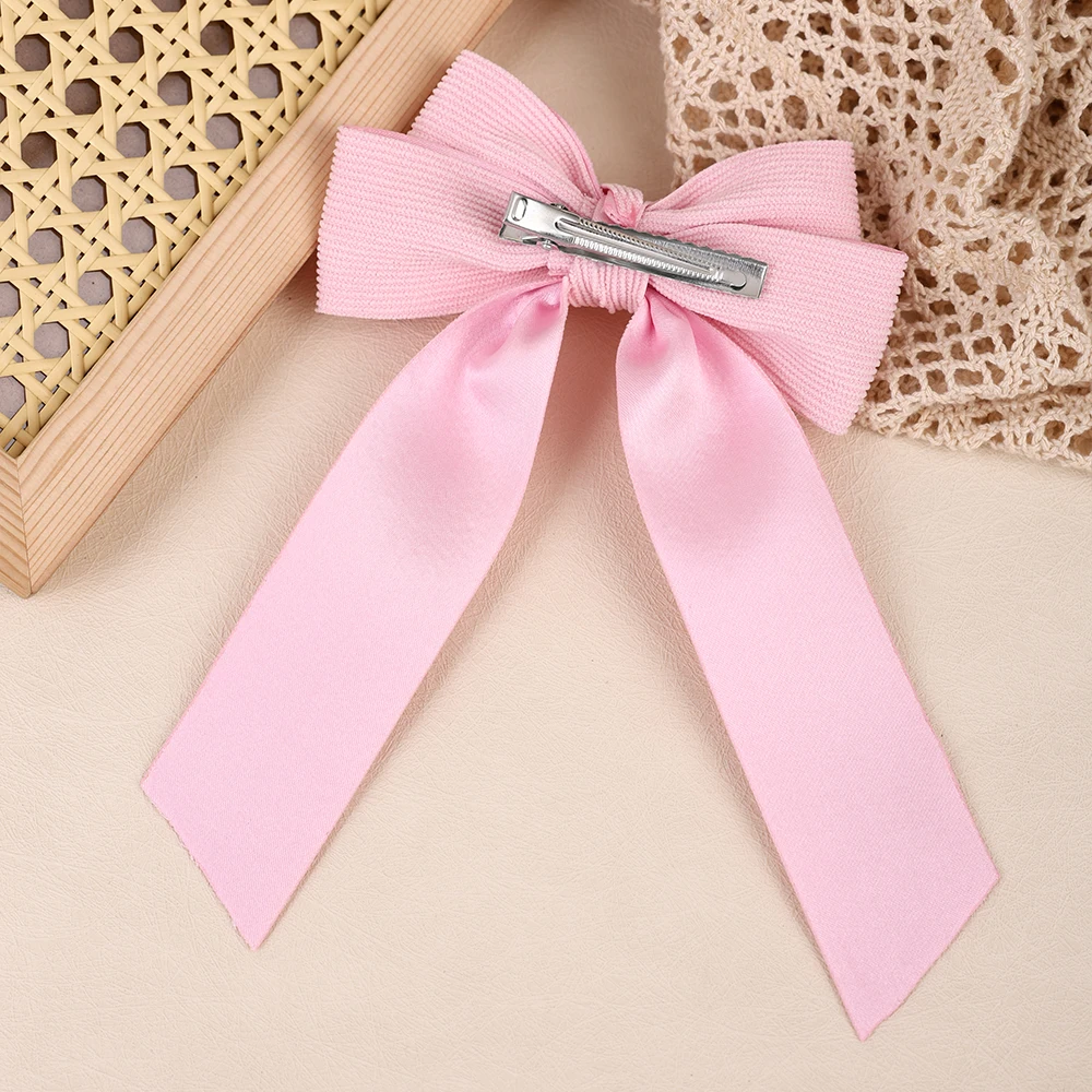 Corduroy Big Bow Hair Clip Long Ribbon Tail Back Head Bowknot Barrette Elegant Vintage Hair Headwear Accessories For Girls Women