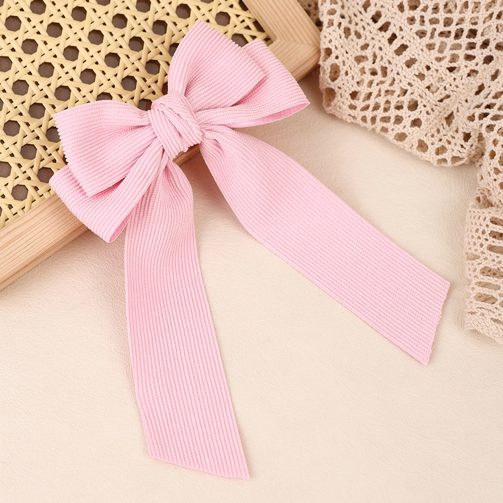 Corduroy Big Bow Hair Clip Long Ribbon Tail Back Head Bowknot Barrette Elegant Vintage Hair Headwear Accessories For Girls Women