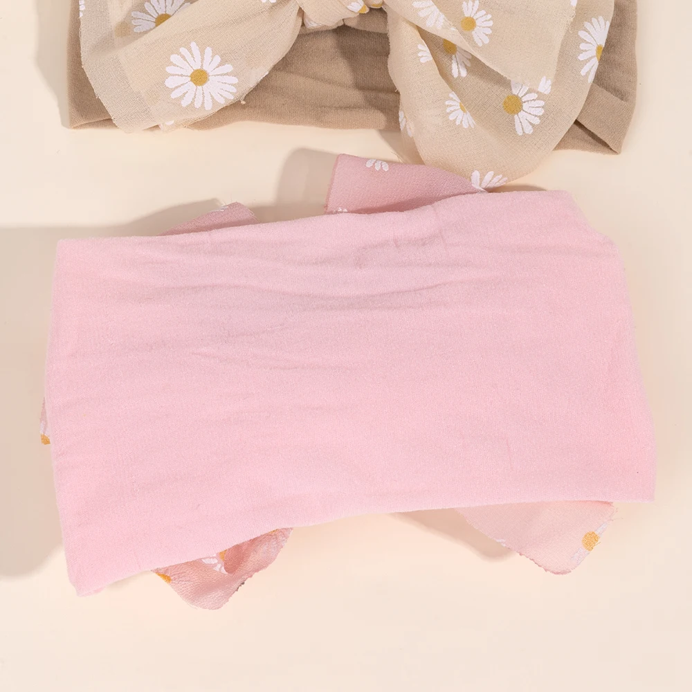 3Pcs Baby Wide Elastic Headband Infant Large Bow Head Band Flower Print Soft Stretchy Wide Hairband For Toddler Hair Accessories